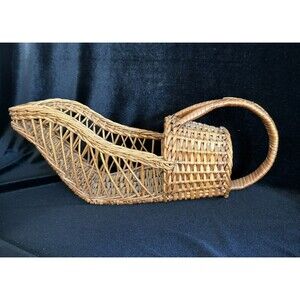 Vintage Wicker Wine Bottle Holder Carrier French Picnic Cottage core